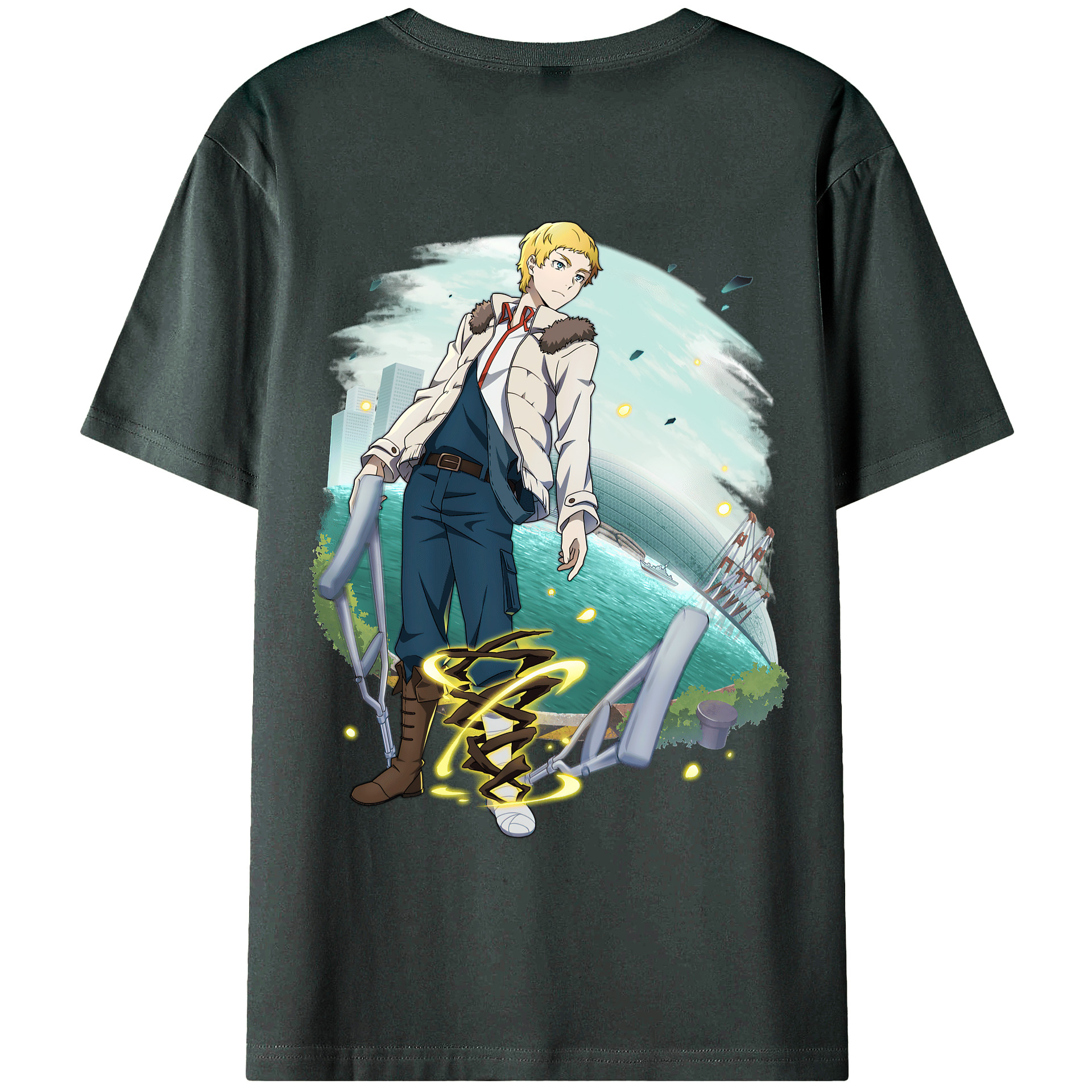 （画像用） 文豪ストレイドッグス Bungo Stray Dogs 綿100％ メンズ半袖Tシャツ（バックプリント） 通気性
